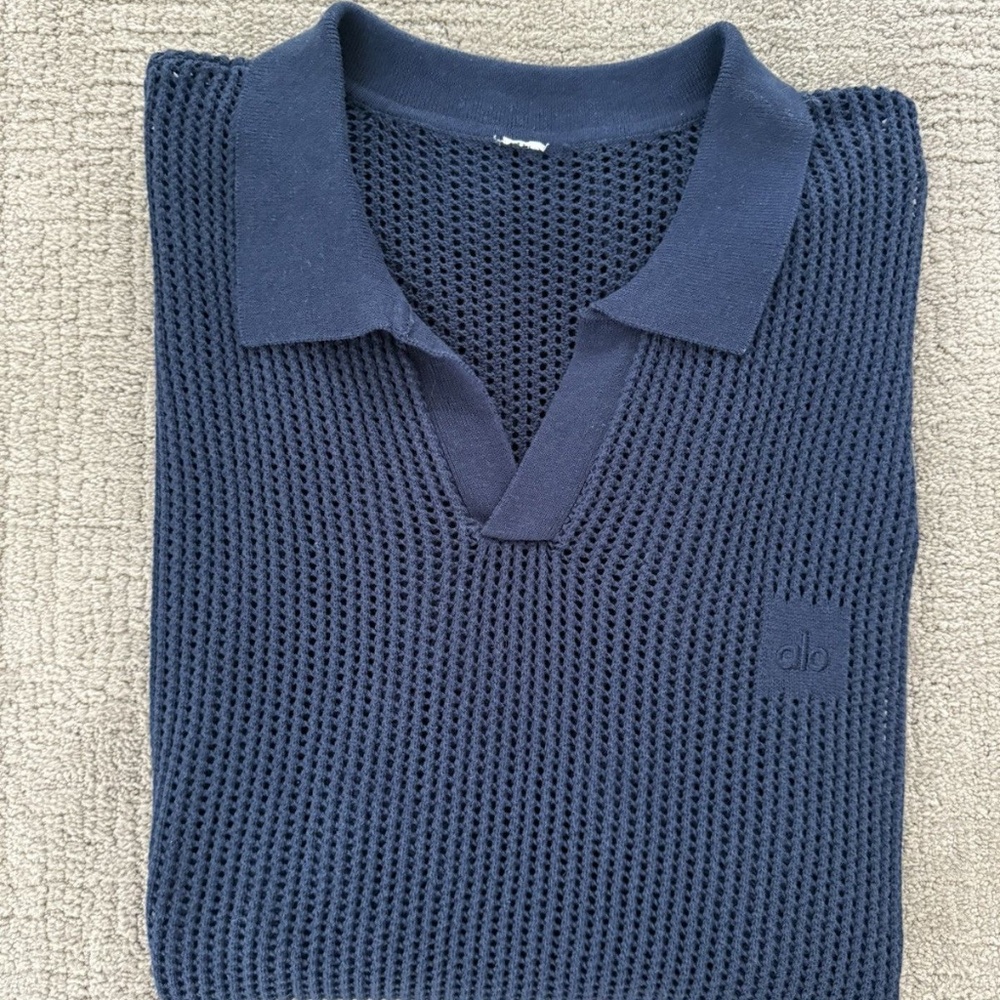 Alo Open Knit Polo - Navy Blue
